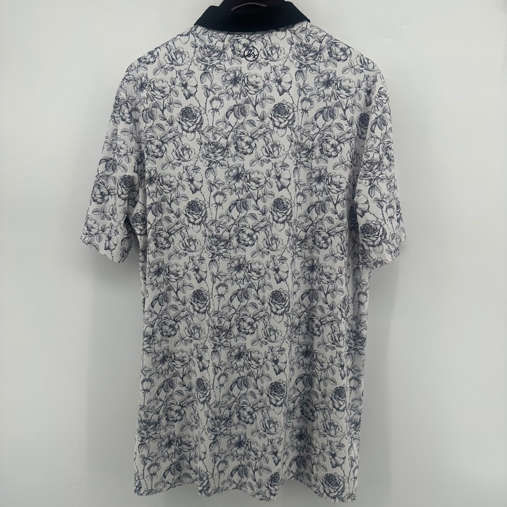 Boston Scott Golf Polo Shirt Men XL White Black Floral Rose Modern Fit UPF50 - Picture 4 of 9